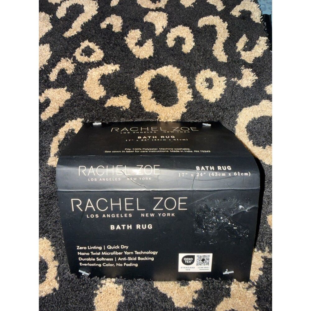 Rachel Zoe Leopard Animal Print Bath Rug Black Tan 17x24 NWT